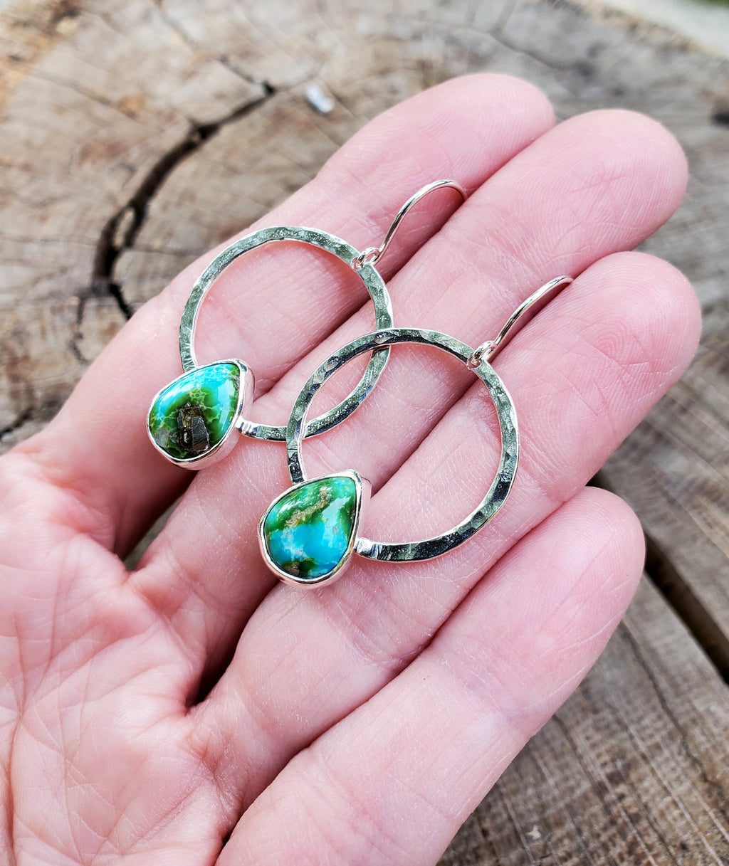 Sonoran Gold Hoop Dangle Teardrops Earrings in Solid Sterling Silver