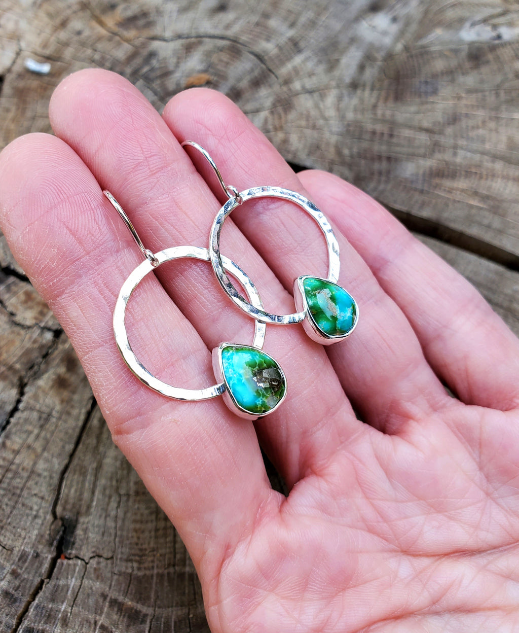Sonoran Gold Hoop Dangle Teardrops Earrings in Solid Sterling Silver