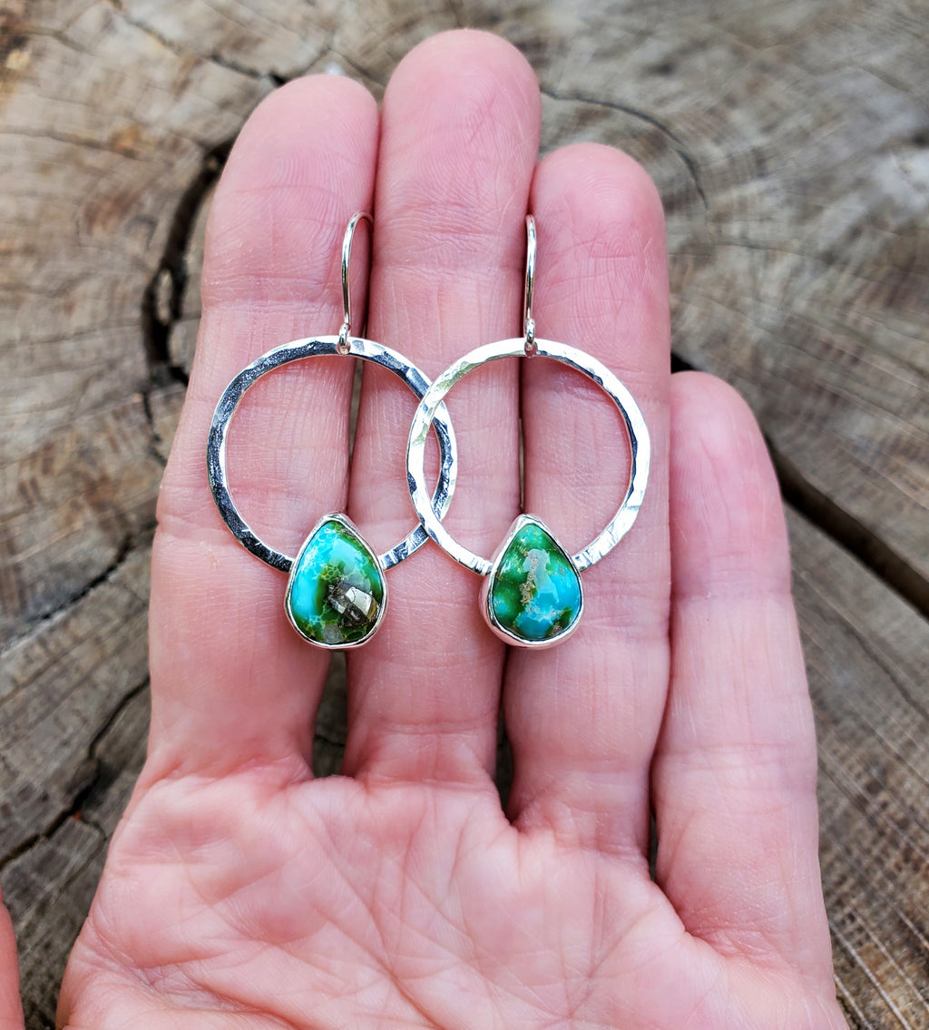Sonoran Gold Hoop Dangle Teardrops Earrings in Solid Sterling Silver