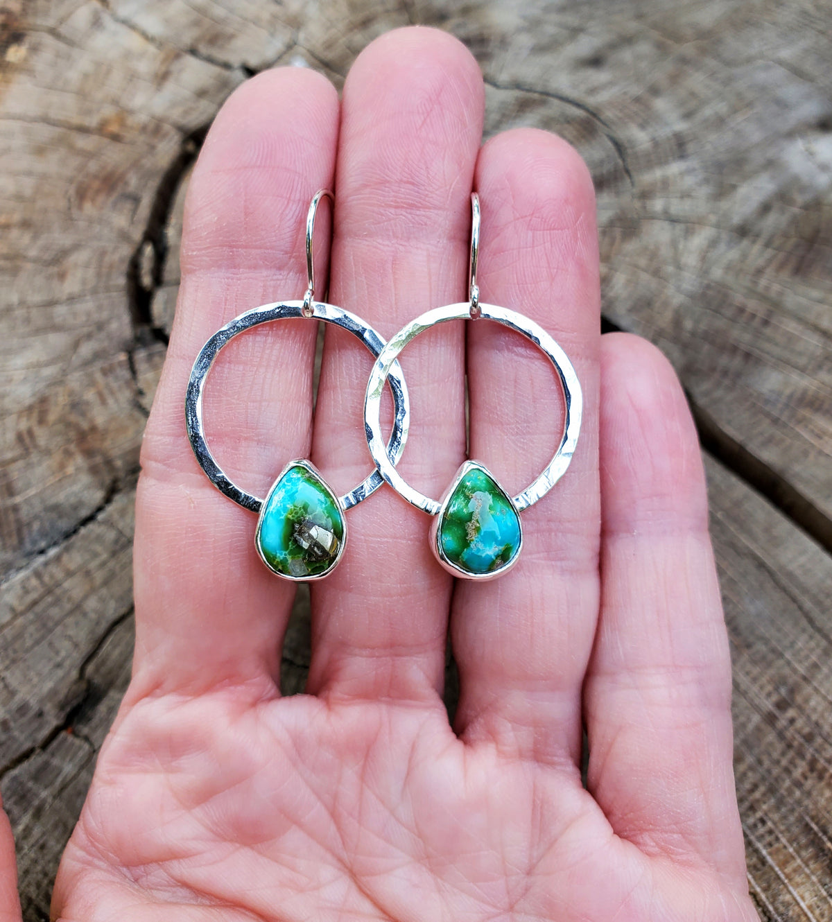 Sonoran Gold Hoop Dangle Teardrops Earrings in Solid Sterling Silver