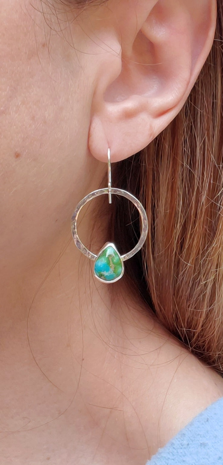 Sonoran Gold Hoop Dangle Teardrops Earrings in Solid Sterling Silver