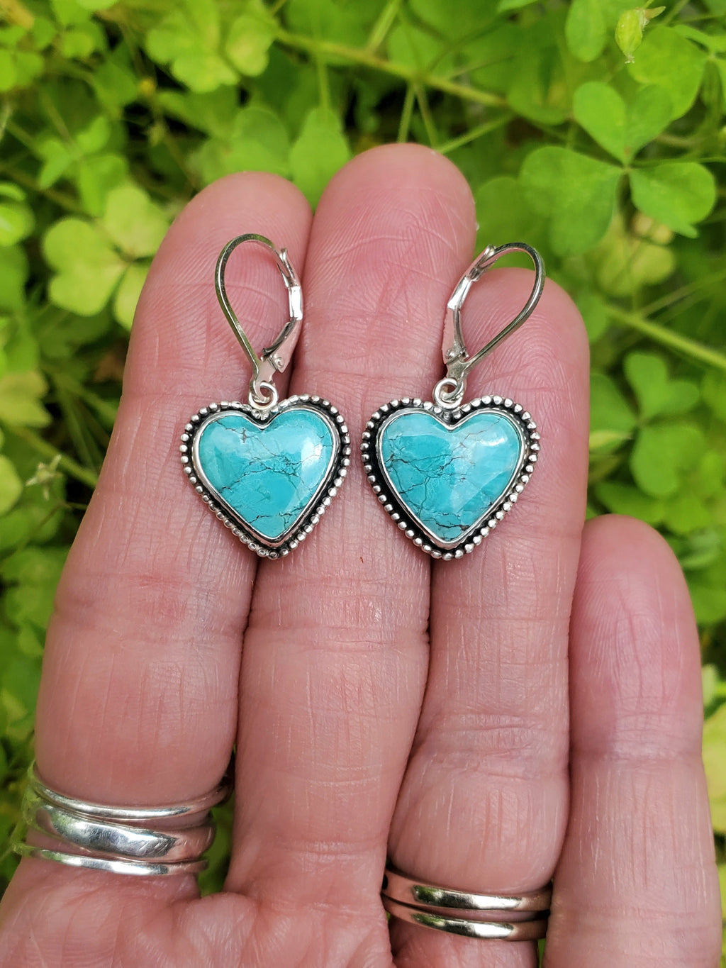 Royston Turquoise Heart Earrings in Solid Sterling Silver