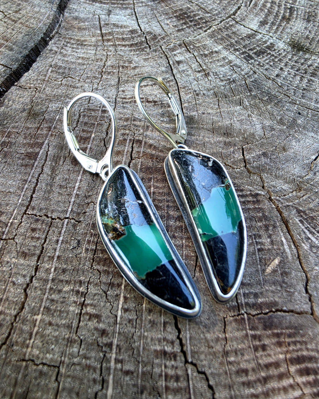 Apache Variscite Dangle Drop Earrings in Solid Sterling Silver