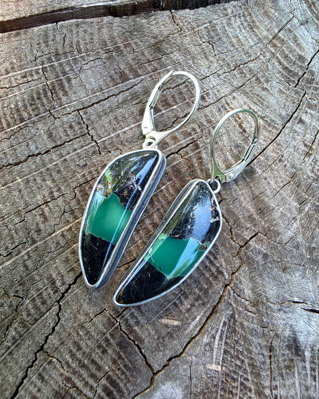 Apache Variscite Dangle Drop Earrings in Solid Sterling Silver