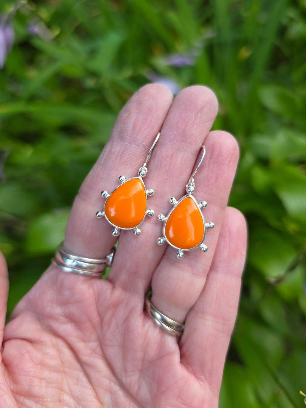 Orange Rosarita Teardrop Earrings with Ball Detail in Solid Sterling Silver