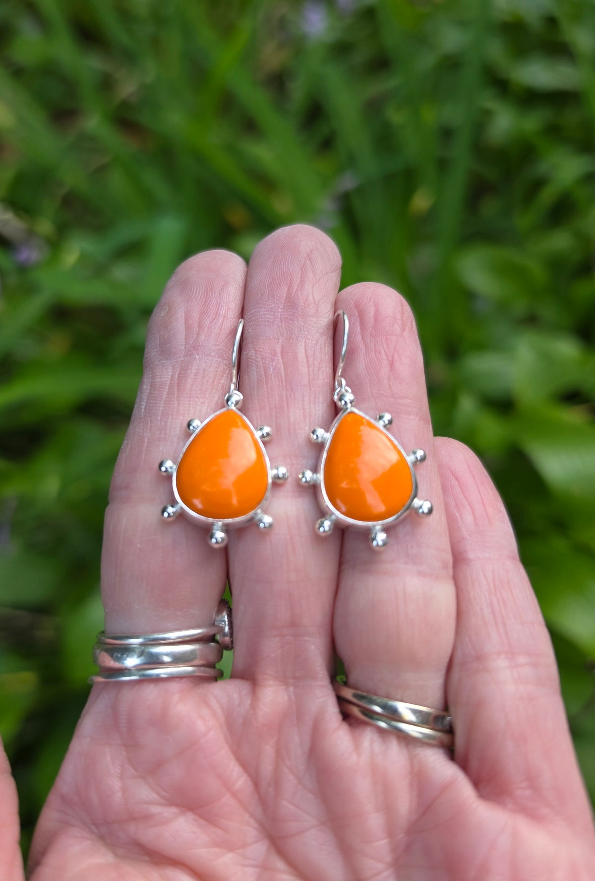 Orange Rosarita Teardrop Earrings with Ball Detail in Solid Sterling Silver