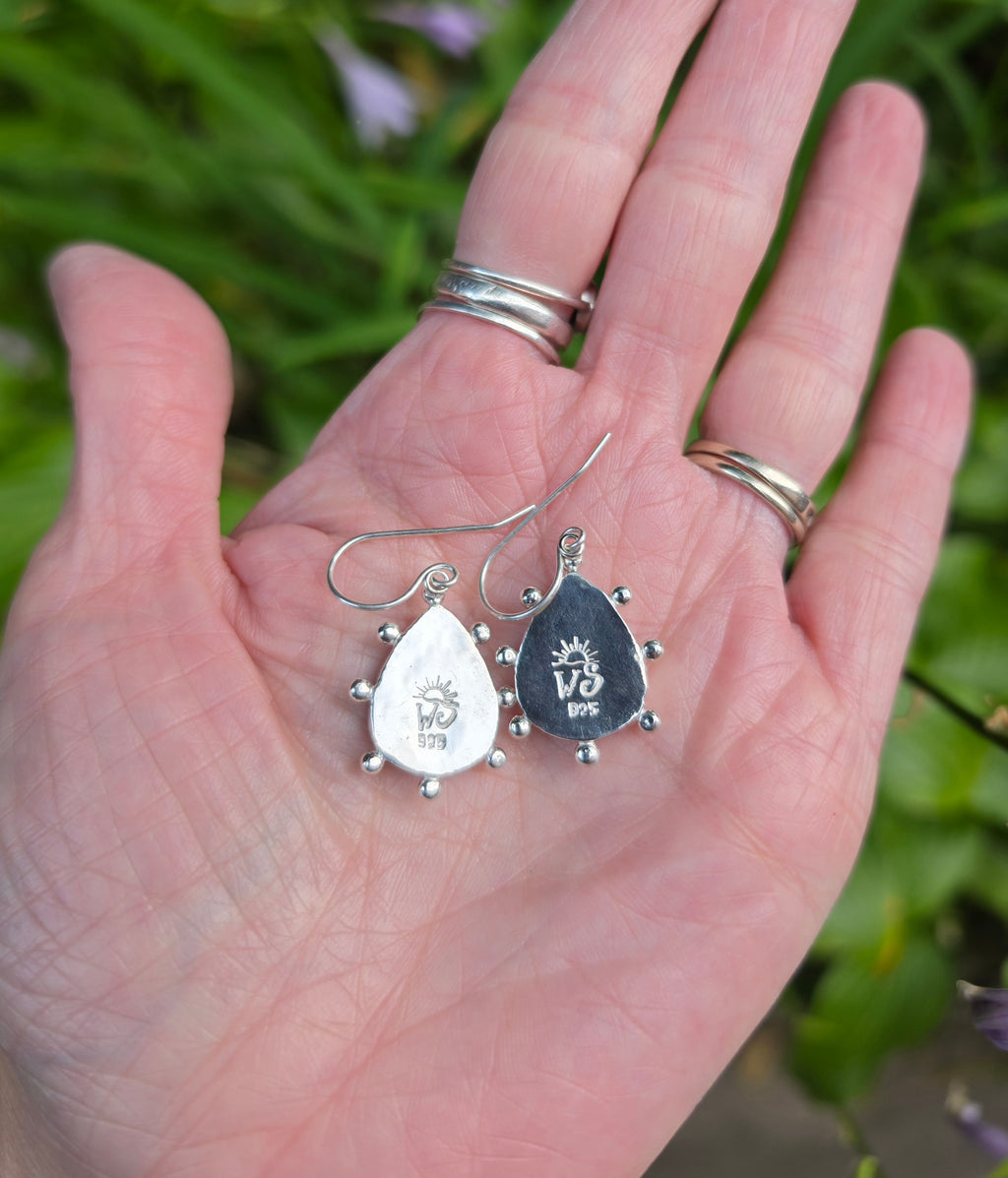 Orange Rosarita Teardrop Earrings with Ball Detail in Solid Sterling Silver