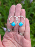 Whitewater Turquoise Square/Diamond Hoop Earrings In Solid Sterling Silver