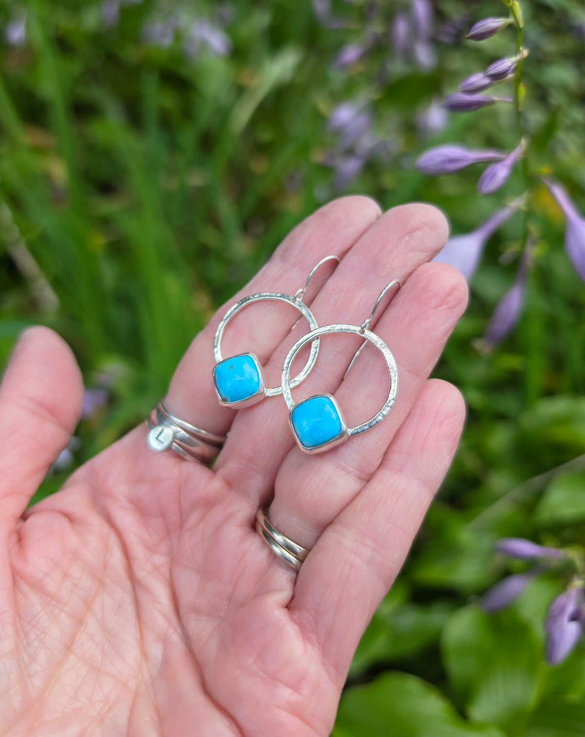 Whitewater Turquoise Square/Diamond Hoop Earrings In Solid Sterling Silver