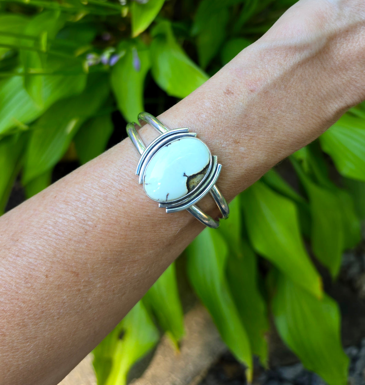 Aloe Variscite Statement Cuff in Solid Sterling Silver