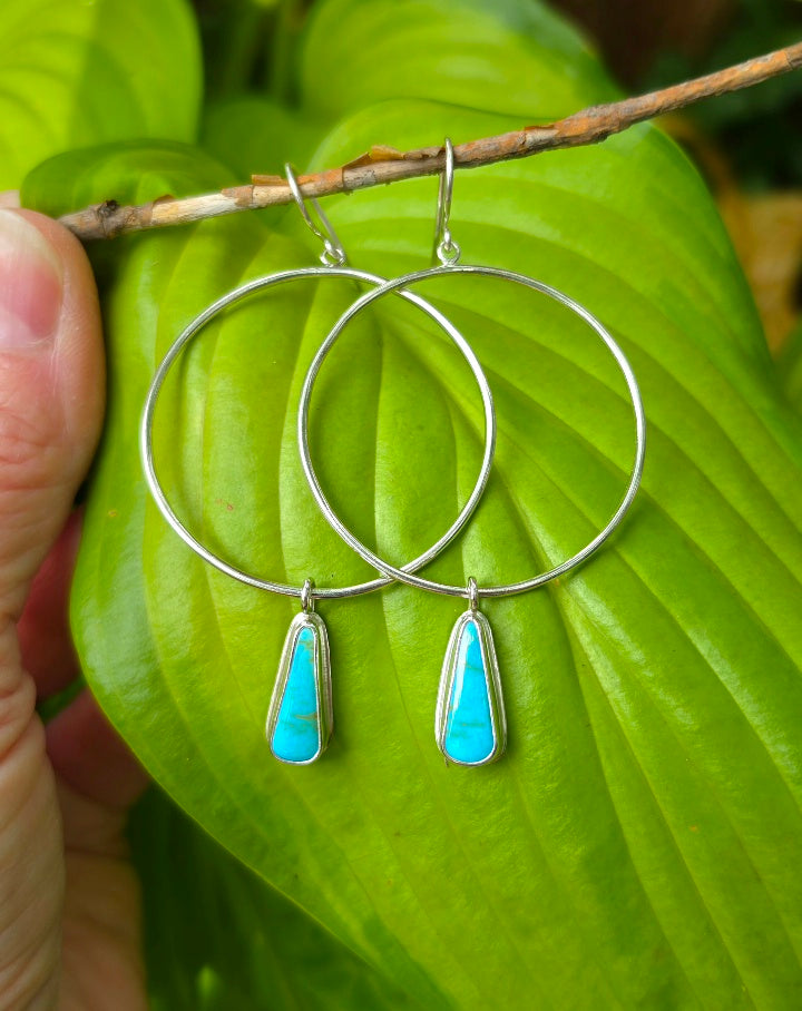 Royston Turquoise Hoop Earrings in Solid Sterling Silver