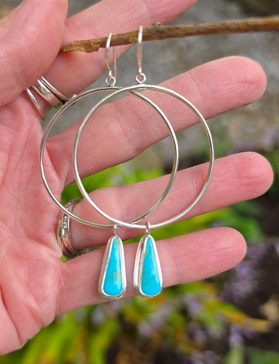 Royston Turquoise Hoop Earrings in Solid Sterling Silver
