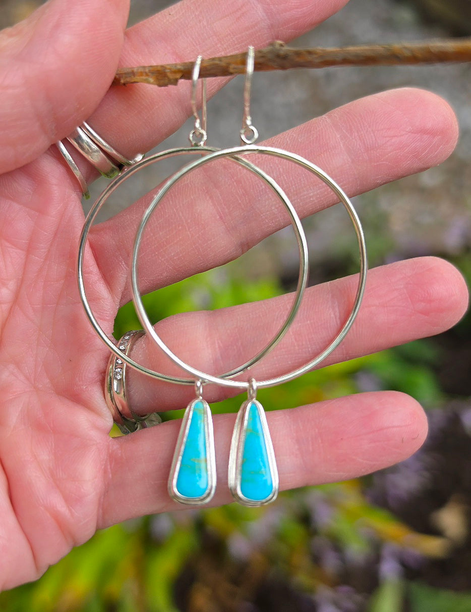 Royston Turquoise Hoop Earrings in Solid Sterling Silver