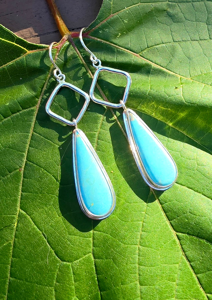 Dry Creek Turquoise Teardrop Earrings in Solid Sterling Silver