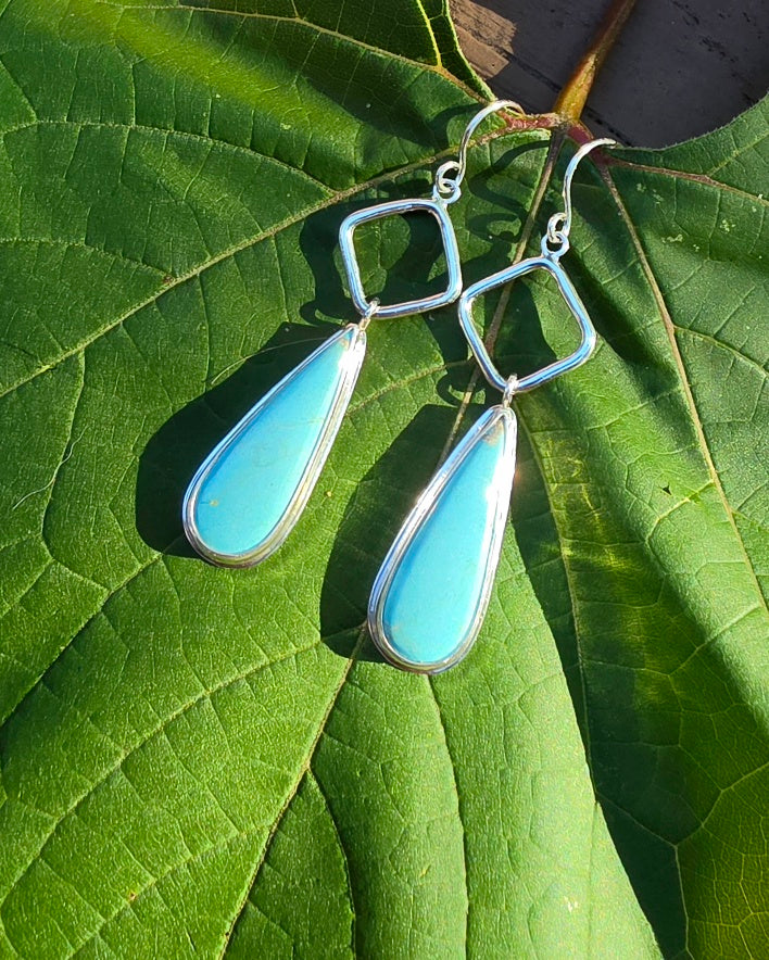 Dry Creek Turquoise Teardrop Earrings in Solid Sterling Silver