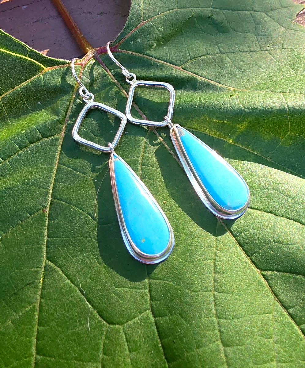 Dry Creek Turquoise Teardrop Earrings in Solid Sterling Silver