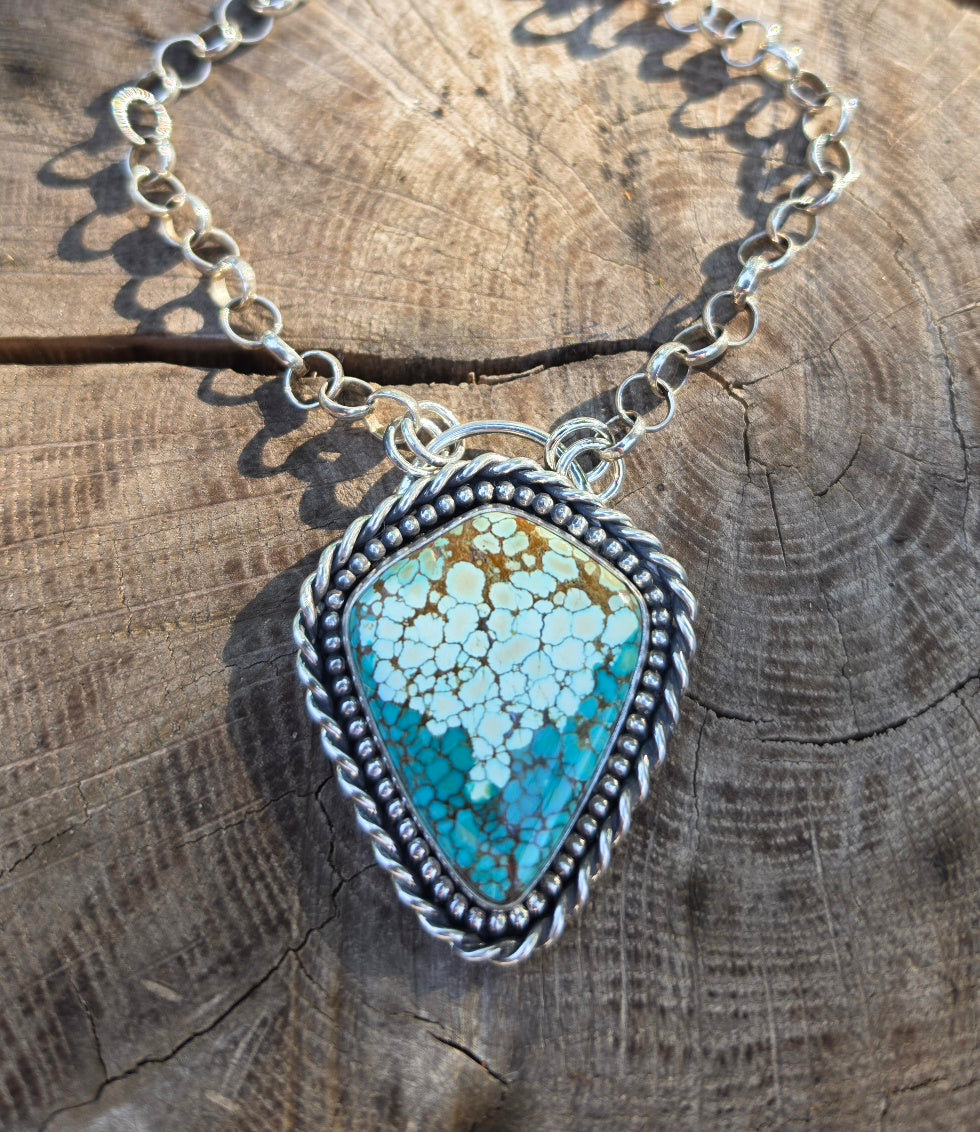 Number 8 Turquoise Statement Pendant Necklace in Solid Sterling Silver
