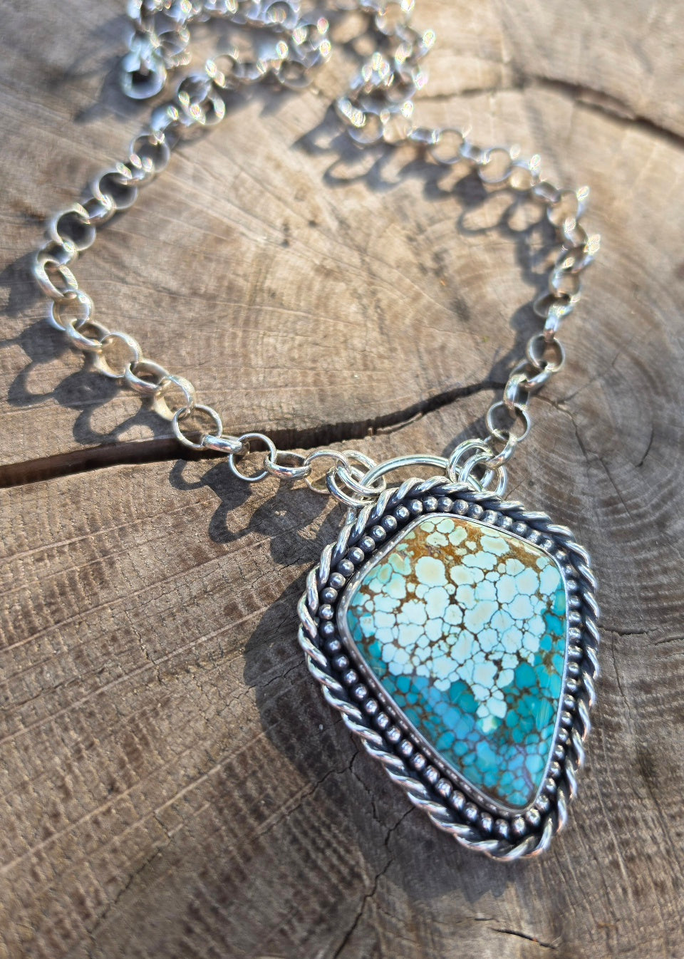 Number 8 Turquoise Statement Pendant Necklace in Solid Sterling Silver