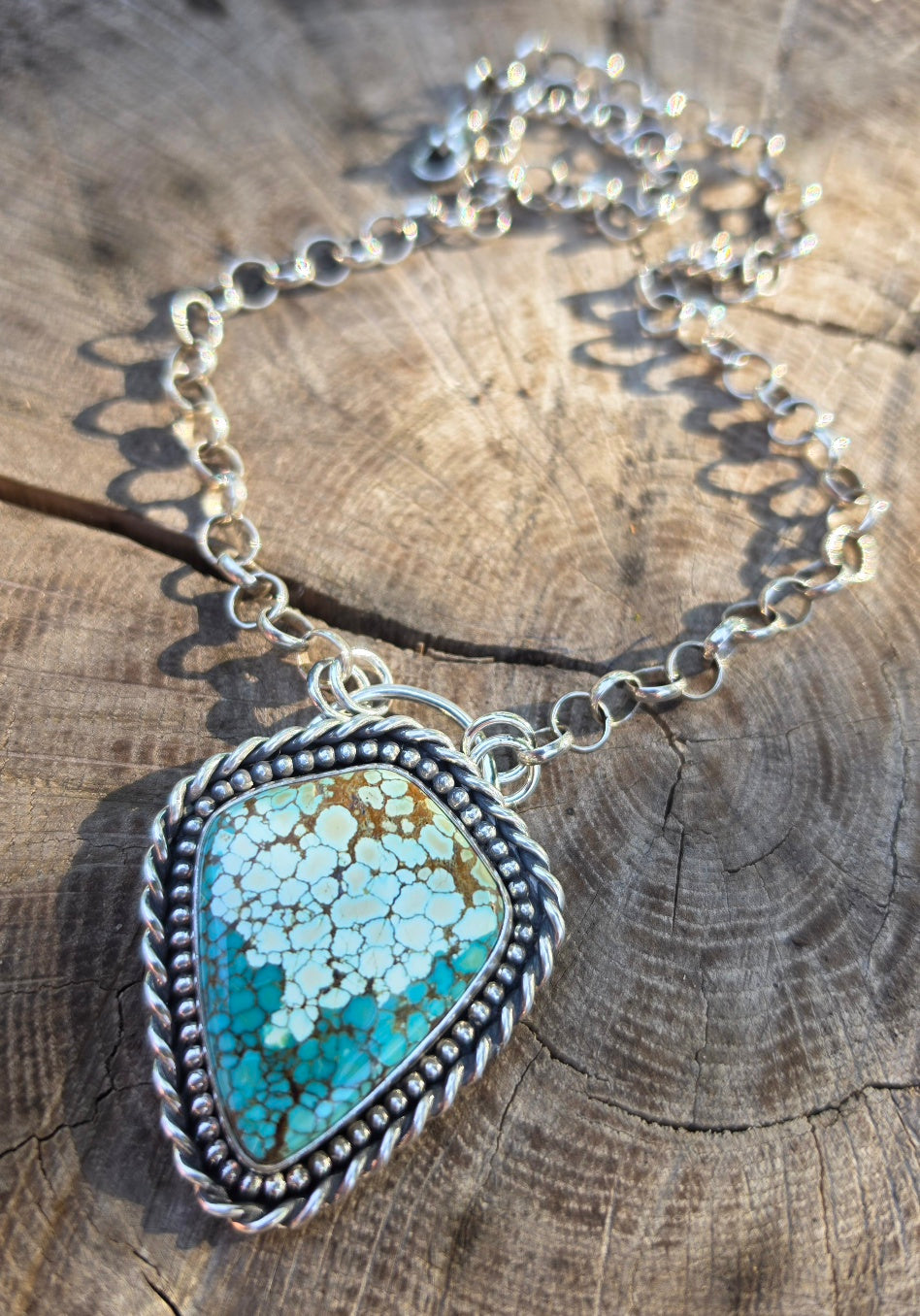 Number 8 Turquoise Statement Pendant Necklace in Solid Sterling Silver