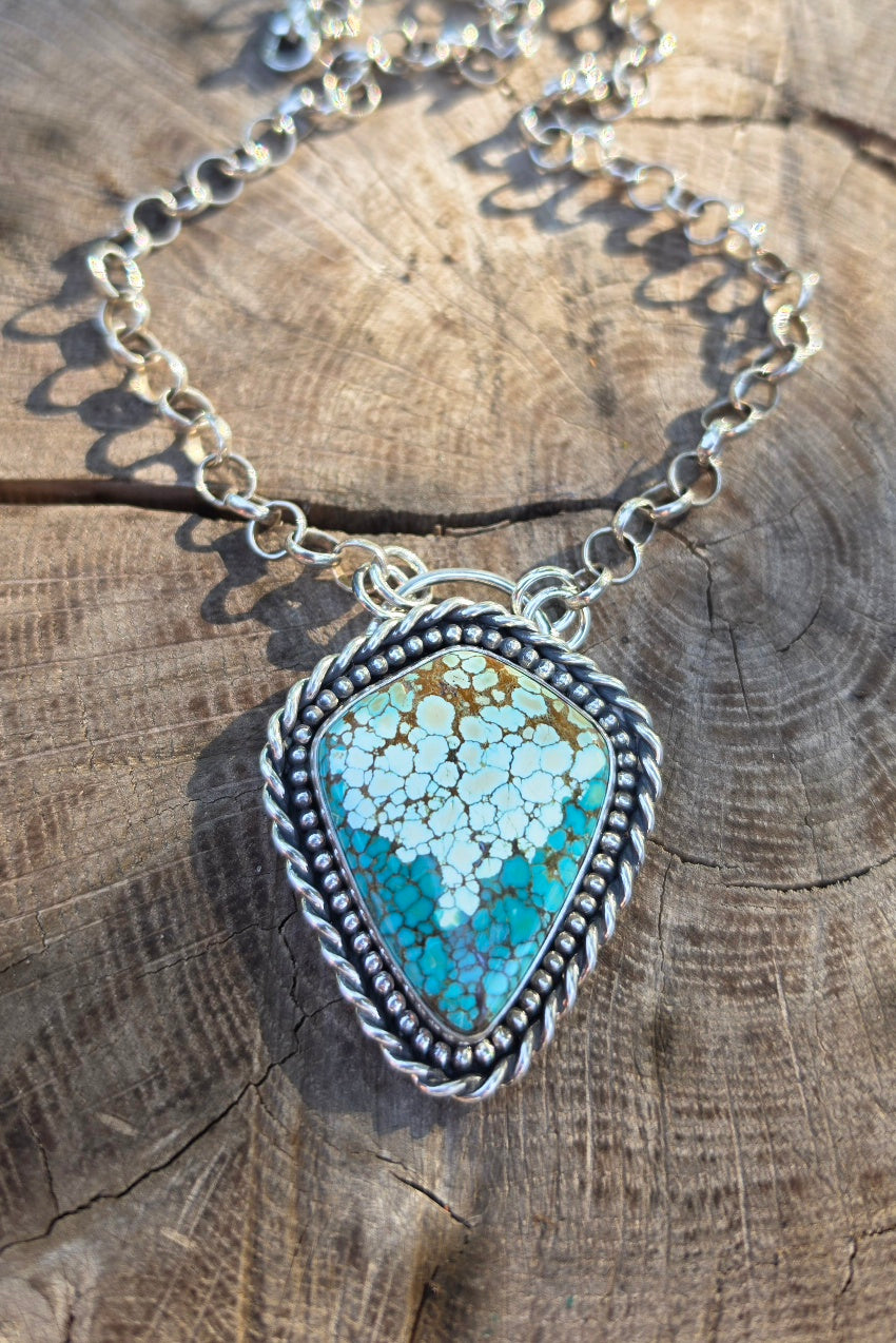 Number 8 Turquoise Statement Pendant Necklace in Solid Sterling Silver