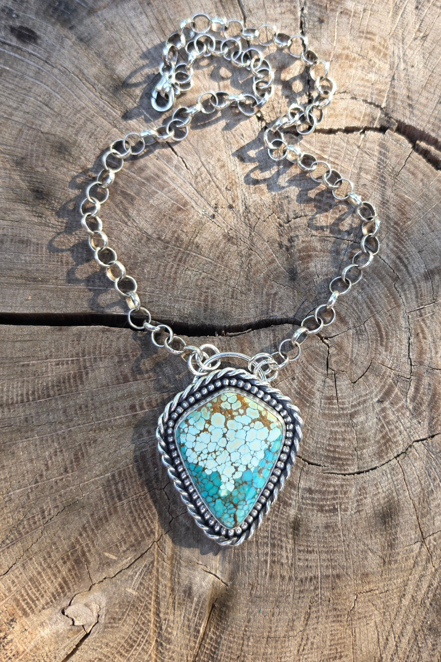 Number 8 Turquoise Statement Pendant Necklace in Solid Sterling Silver