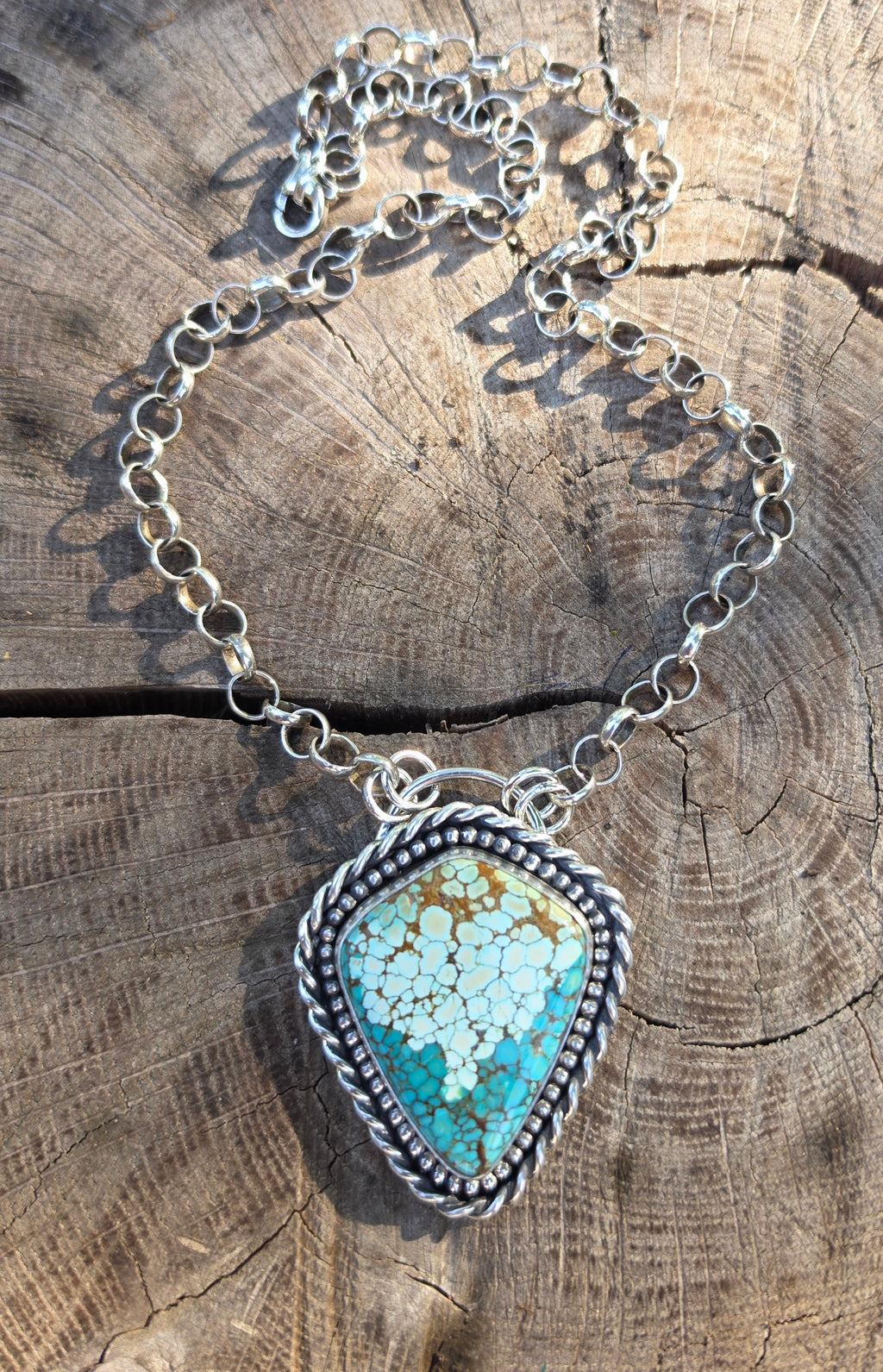 Number 8 Turquoise Statement Pendant Necklace in Solid Sterling Silver