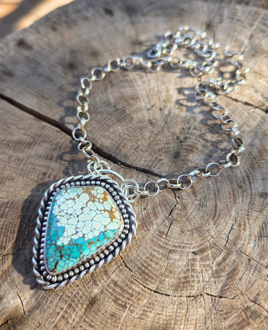 Number 8 Turquoise Statement Pendant Necklace in Solid Sterling Silver