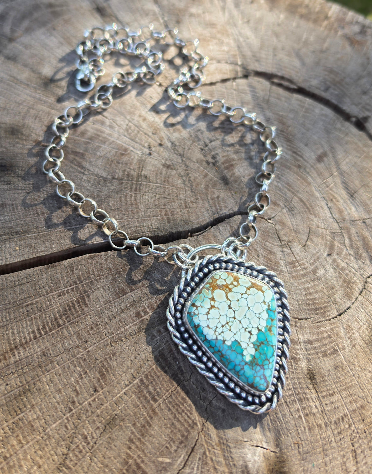 Number 8 Turquoise Statement Pendant Necklace in Solid Sterling Silver