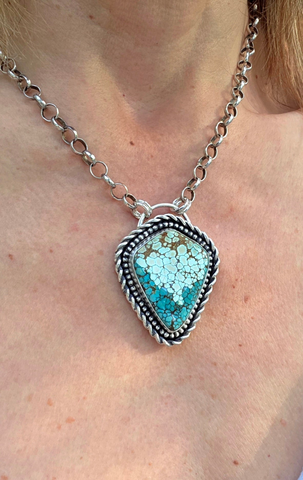 Number 8 Turquoise Statement Pendant Necklace in Solid Sterling Silver