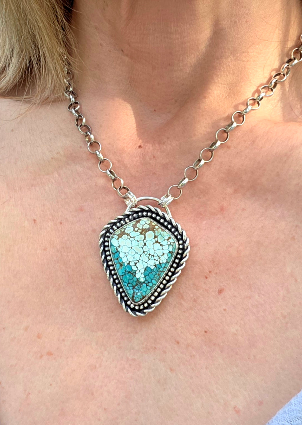 Number 8 Turquoise Statement Pendant Necklace in Solid Sterling Silver