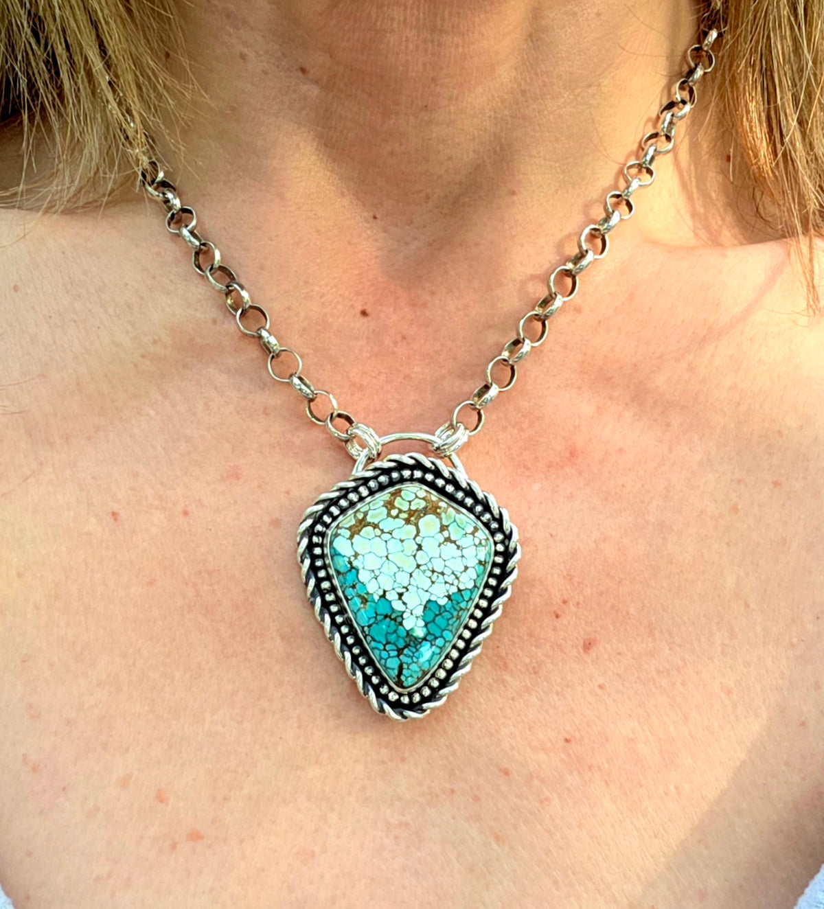 Number 8 Turquoise Statement Pendant Necklace in Solid Sterling Silver