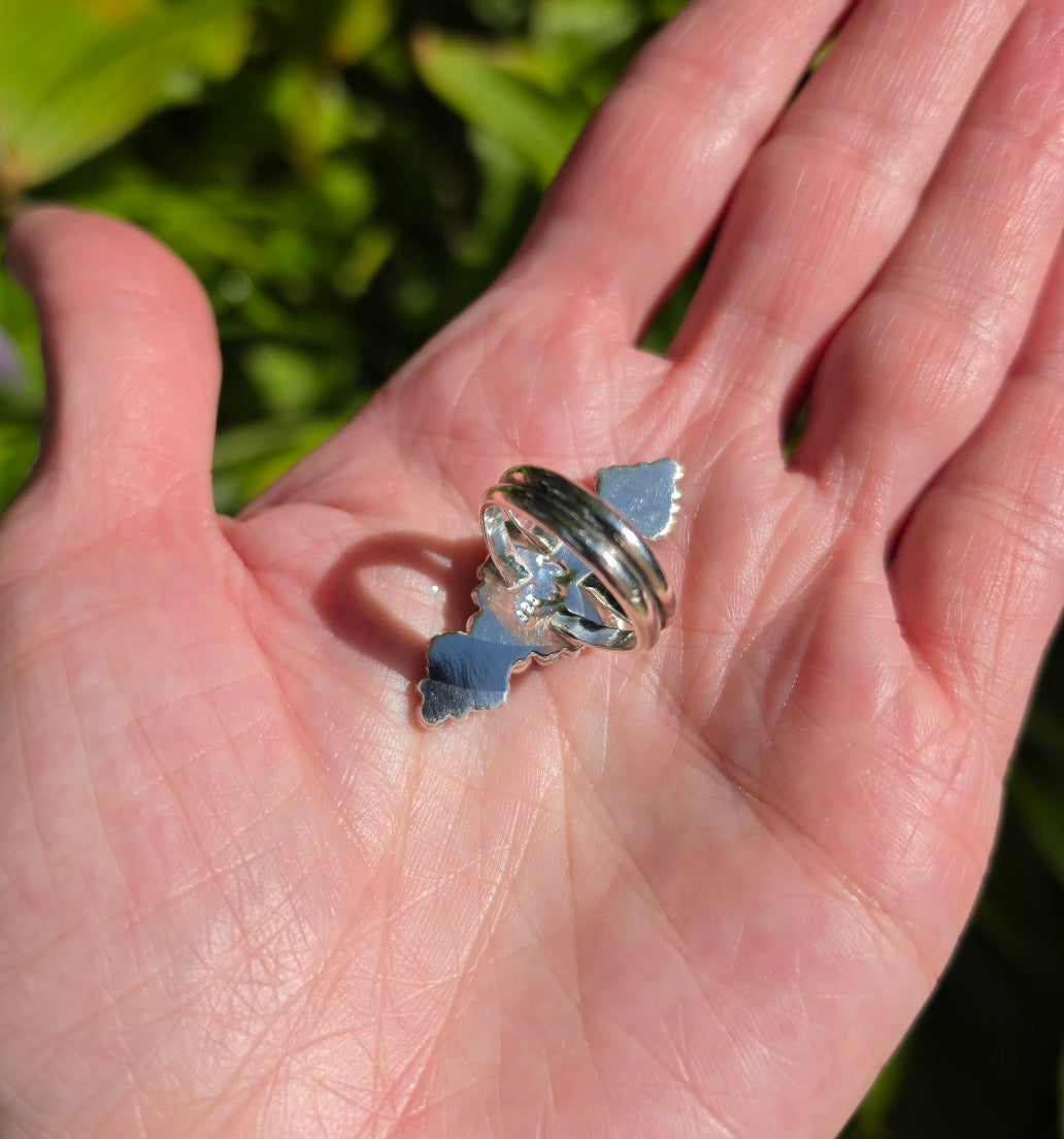 Sonoran Gold Turquoise Statement Ring in Solid Sterling Silver with Split Shand Band. Size 7