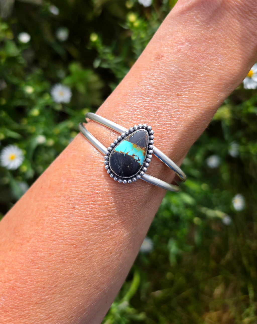 Black Jack Turquoise Cuff Bracelet in Solid Sterling Silver