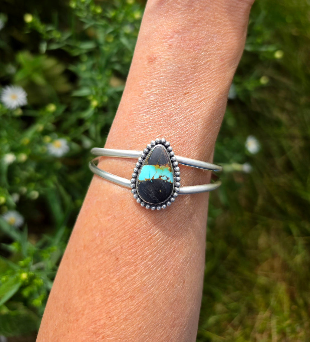 Black Jack Turquoise Cuff Bracelet in Solid Sterling Silver