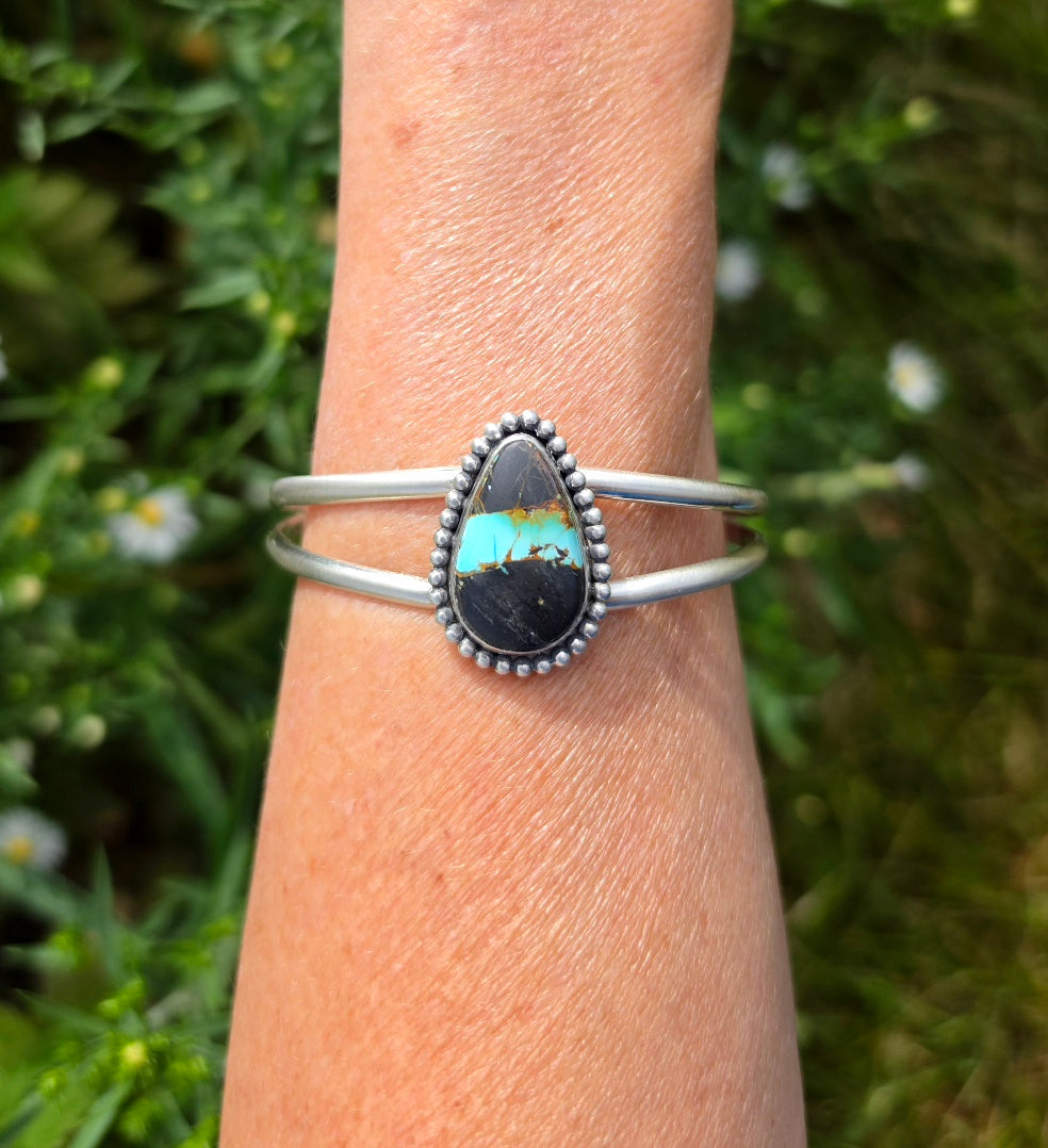 Black Jack Turquoise Cuff Bracelet in Solid Sterling Silver