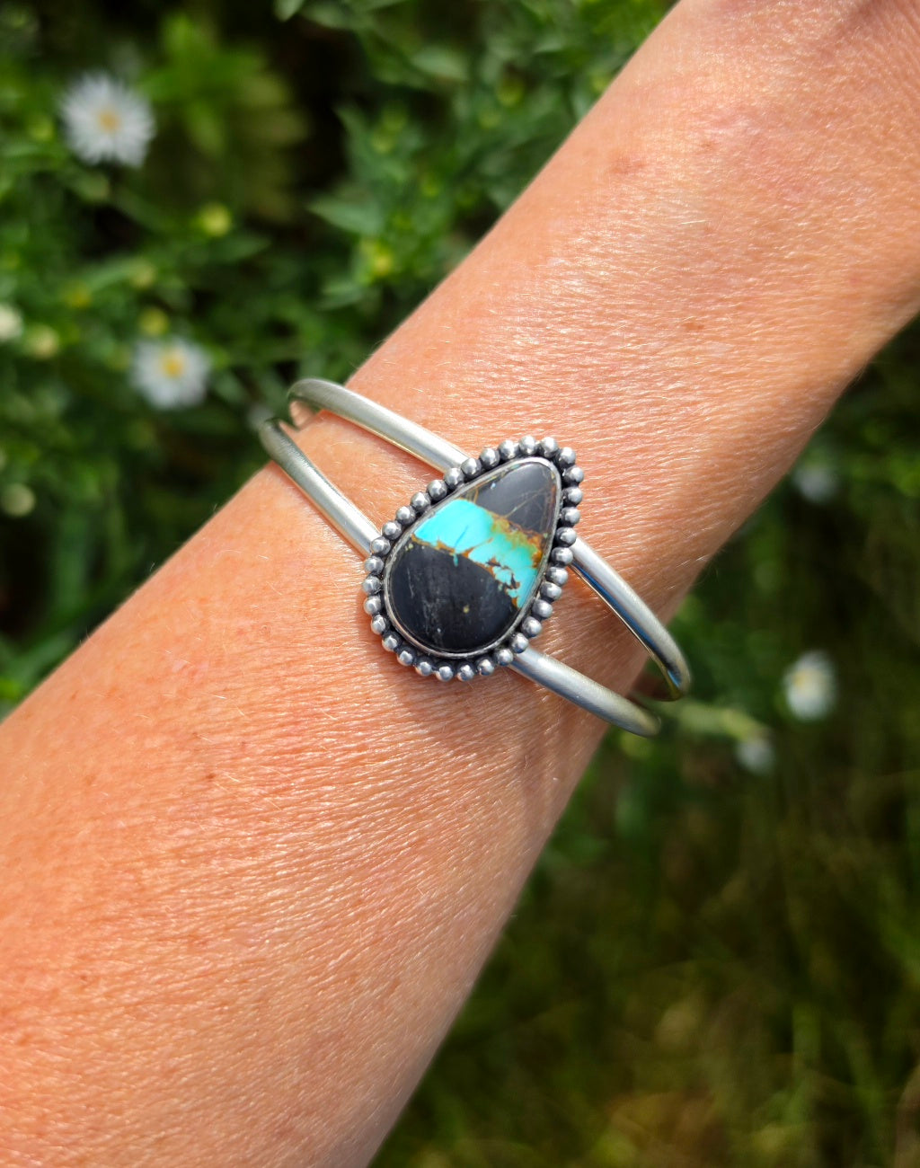 Black Jack Turquoise Cuff Bracelet in Solid Sterling Silver