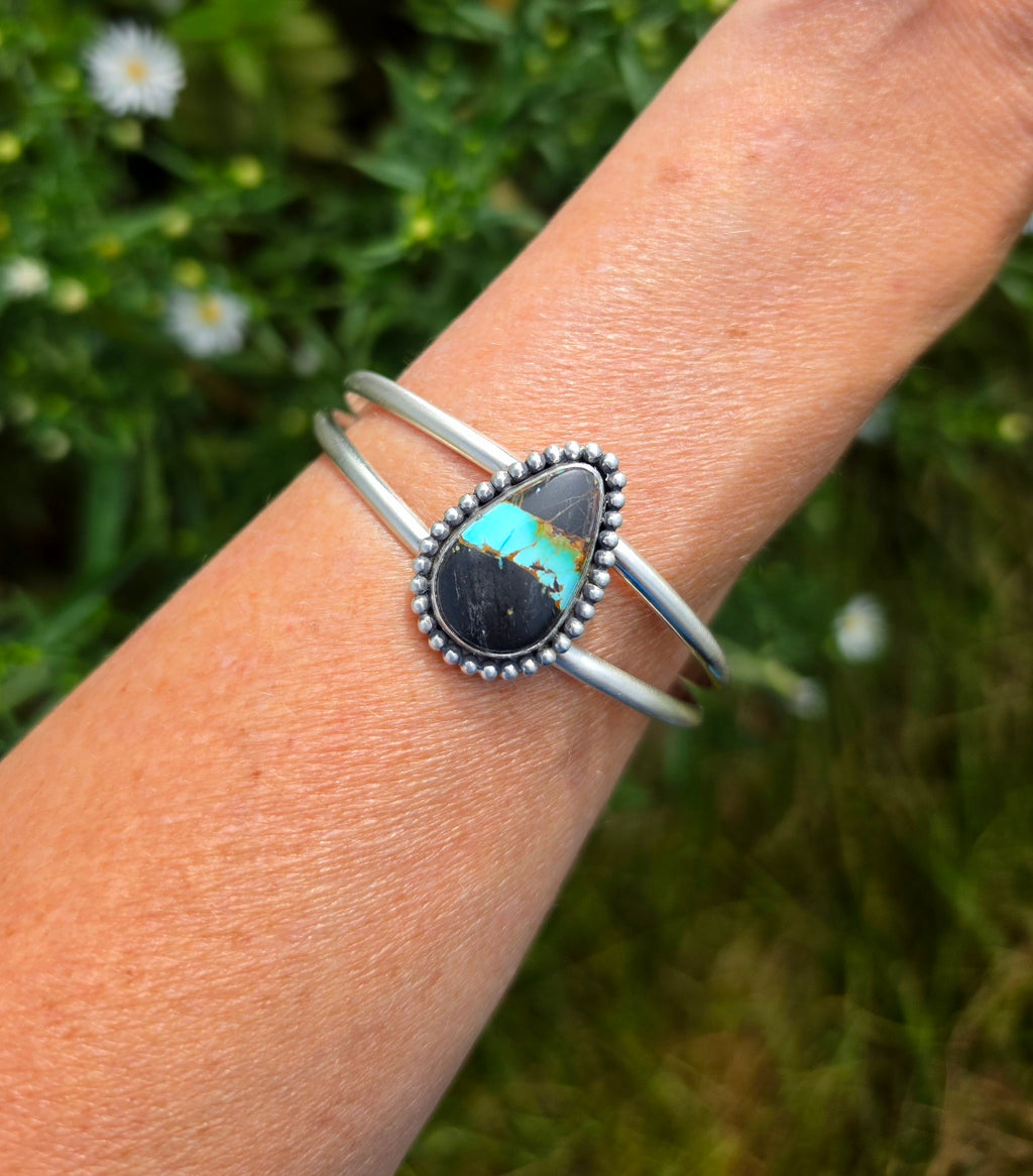Black Jack Turquoise Cuff Bracelet in Solid Sterling Silver