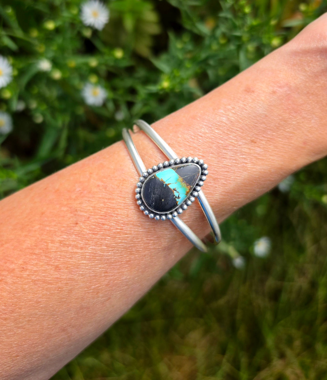 Black Jack Turquoise Cuff Bracelet in Solid Sterling Silver
