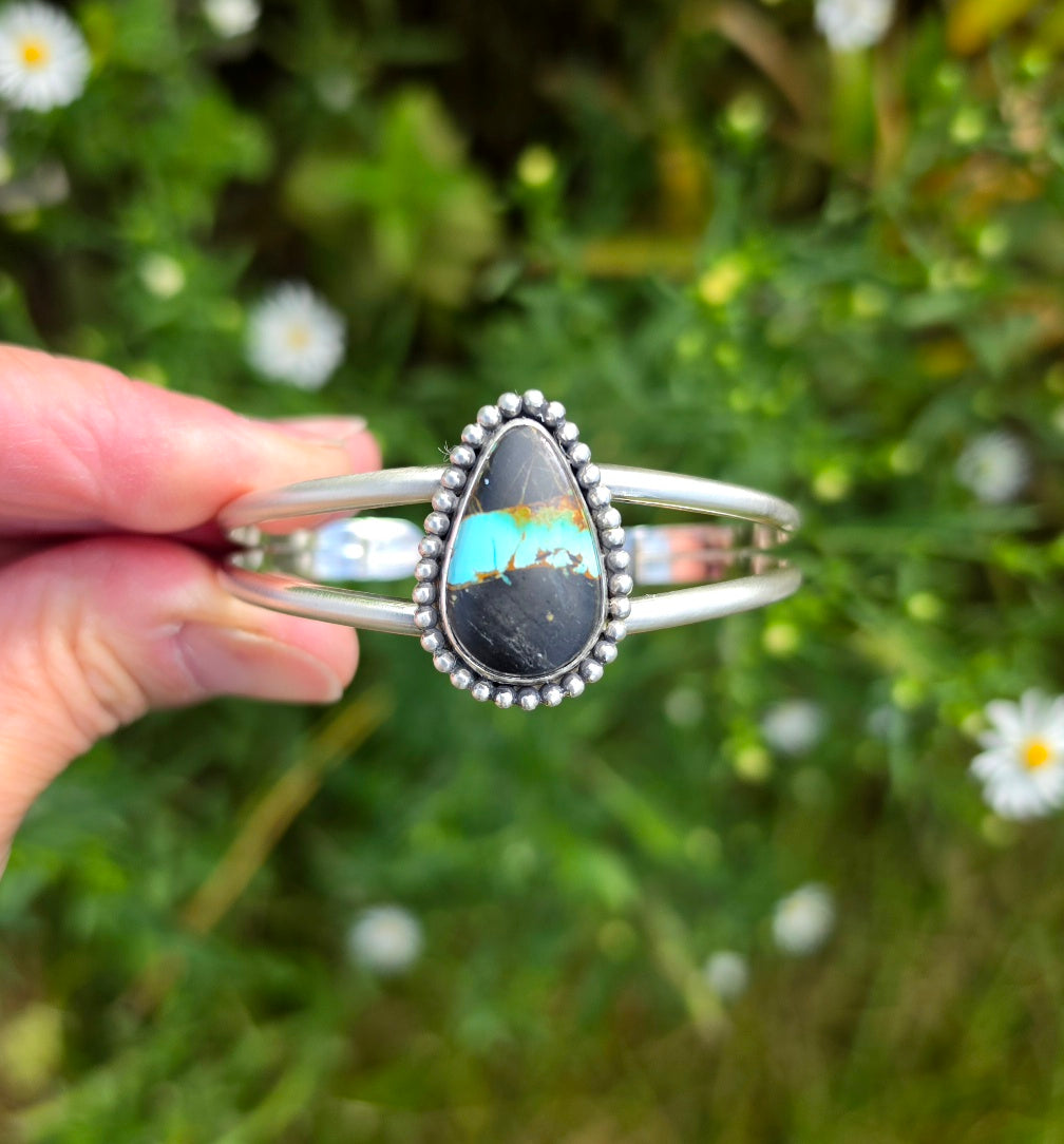Black Jack Turquoise Cuff Bracelet in Solid Sterling Silver