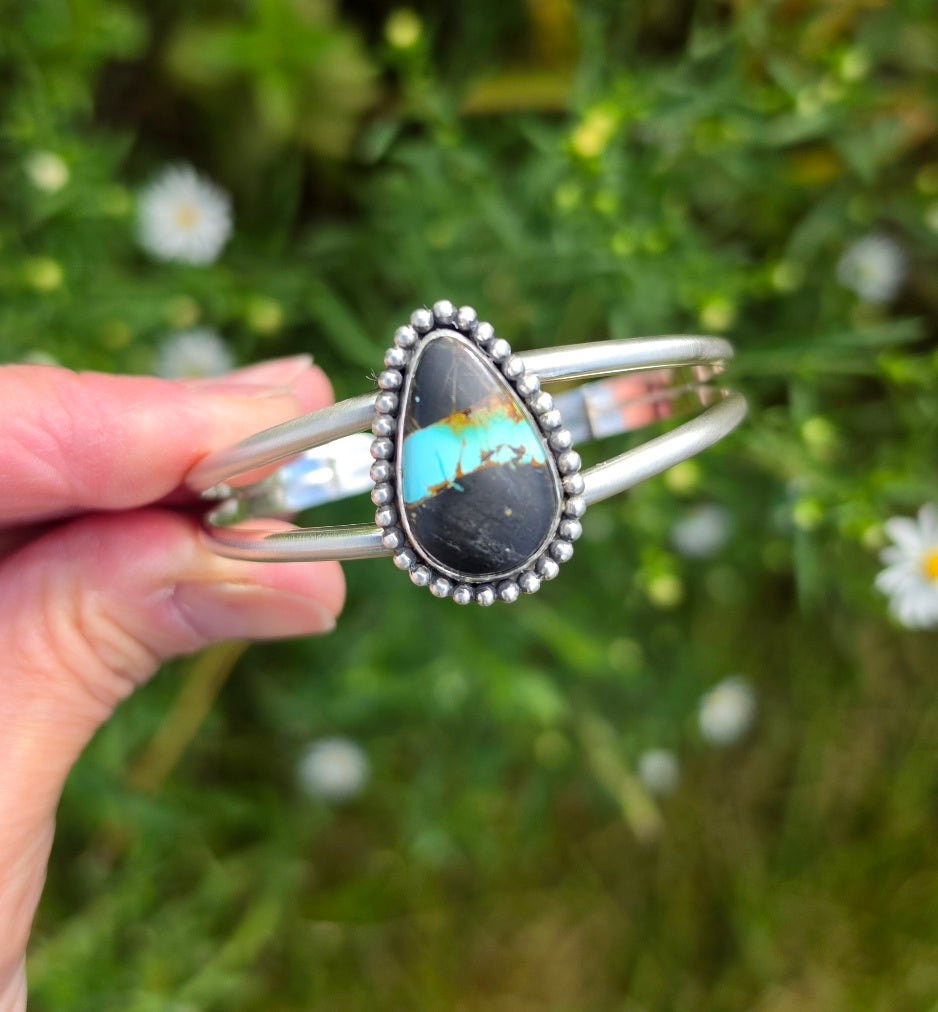 Black Jack Turquoise Cuff Bracelet in Solid Sterling Silver