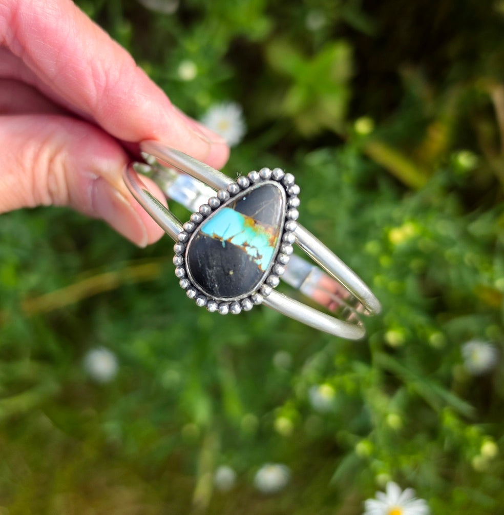 Black Jack Turquoise Cuff Bracelet in Solid Sterling Silver