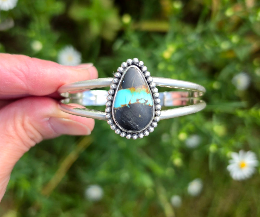 Black Jack Turquoise Cuff Bracelet in Solid Sterling Silver