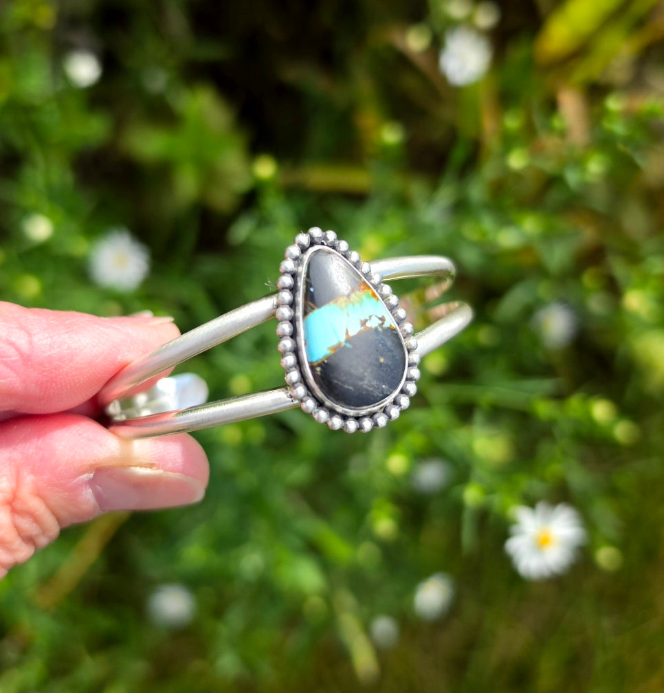 Black Jack Turquoise Cuff Bracelet in Solid Sterling Silver