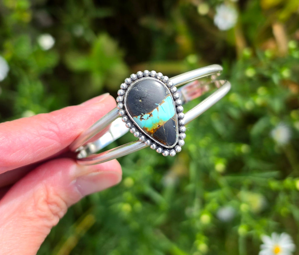 Black Jack Turquoise Cuff Bracelet in Solid Sterling Silver