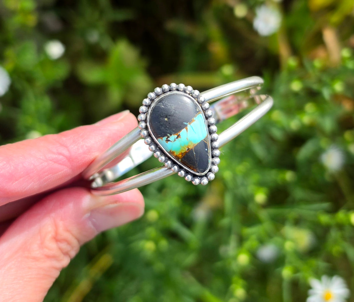 Black Jack Turquoise Cuff Bracelet in Solid Sterling Silver