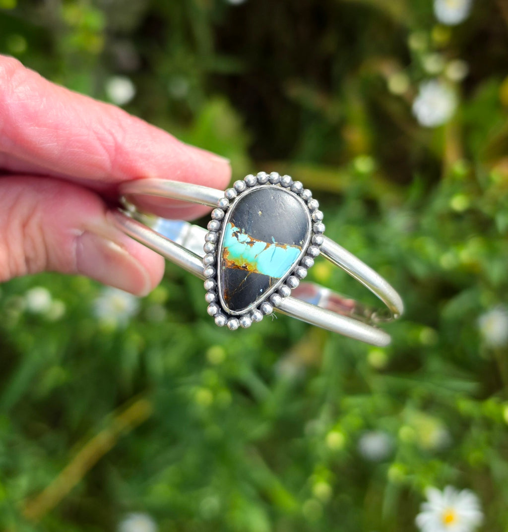 Black Jack Turquoise Cuff Bracelet in Solid Sterling Silver