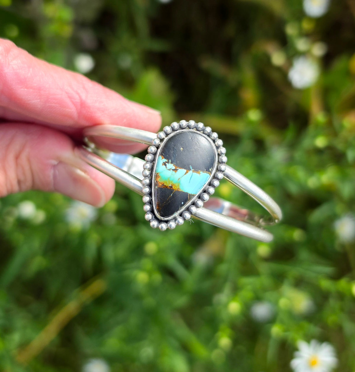 Black Jack Turquoise Cuff Bracelet in Solid Sterling Silver