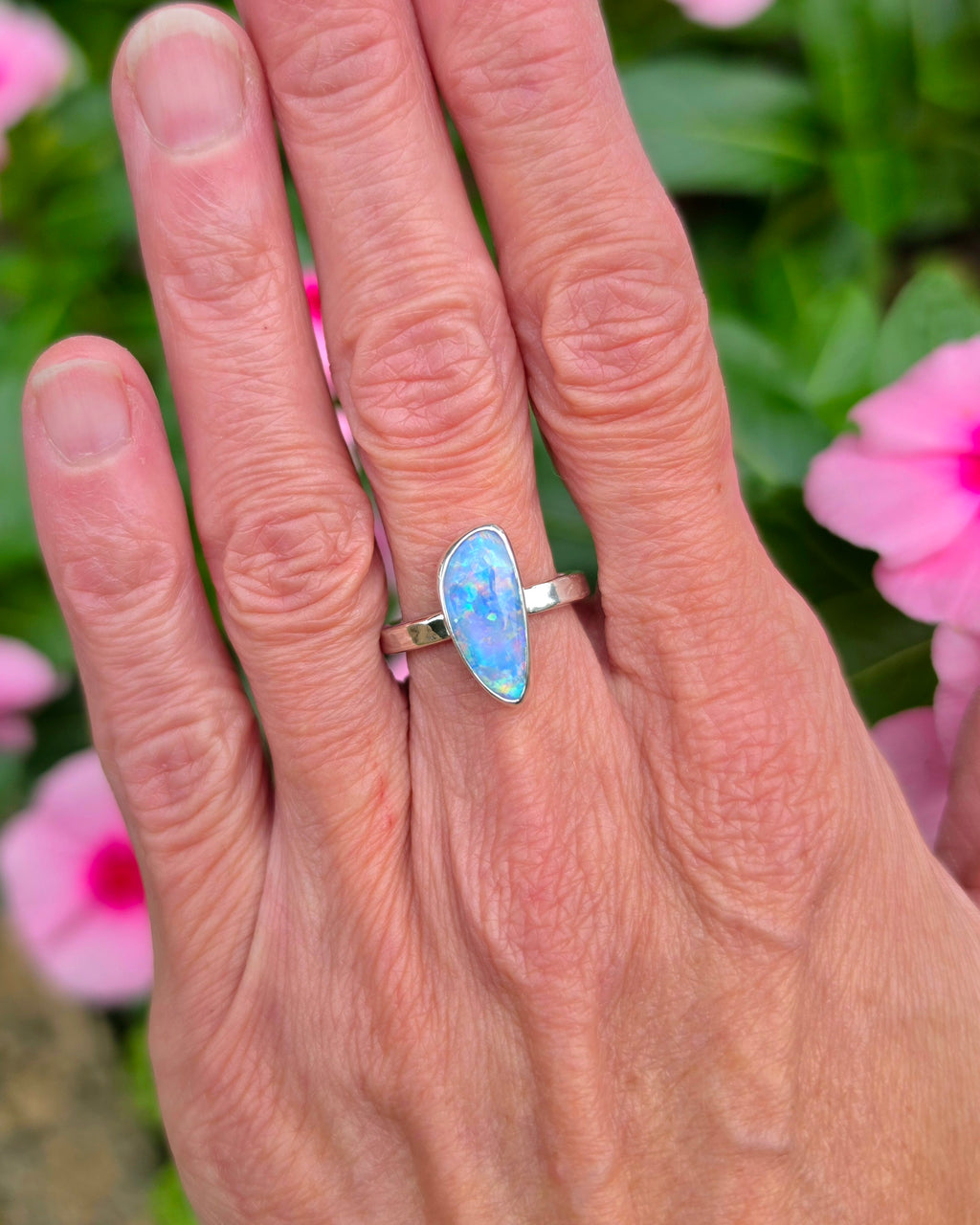 Australian Opal Statement Ring in Solid Sterling Silver. Size 7.