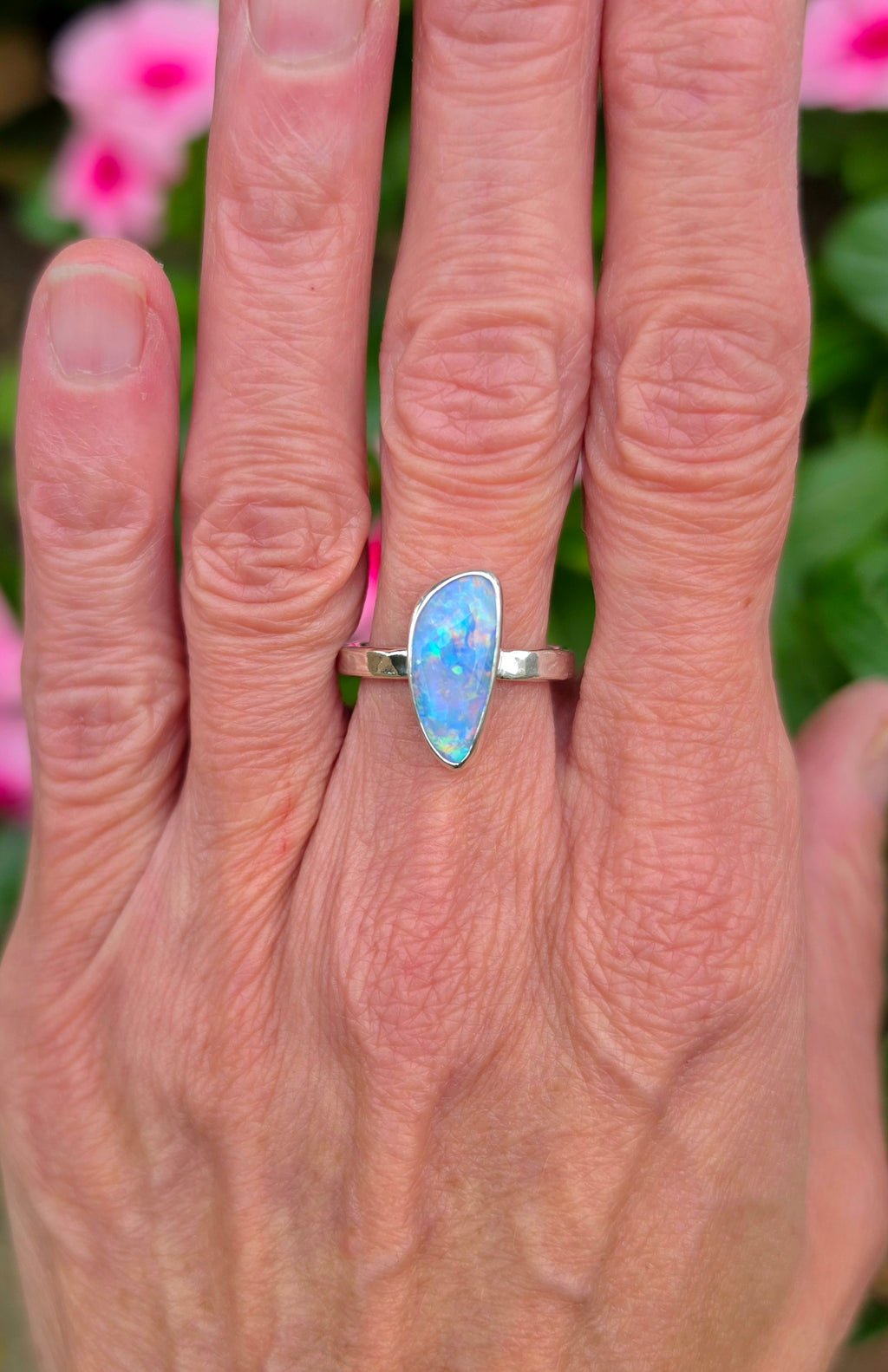 Australian Opal Statement Ring in Solid Sterling Silver. Size 7.