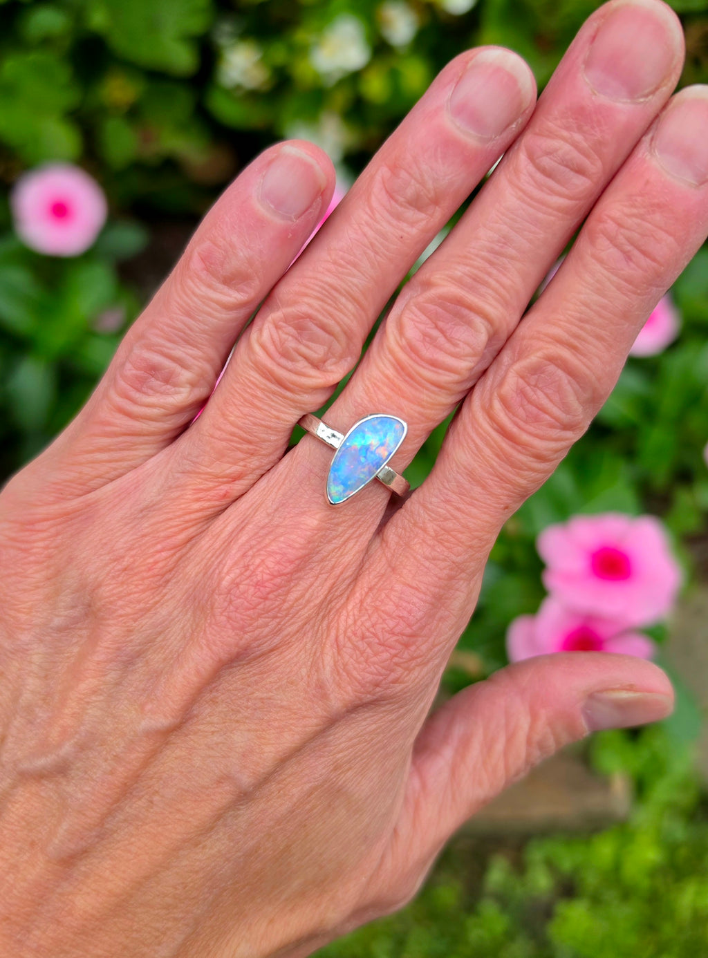 Australian Opal Statement Ring in Solid Sterling Silver. Size 7.